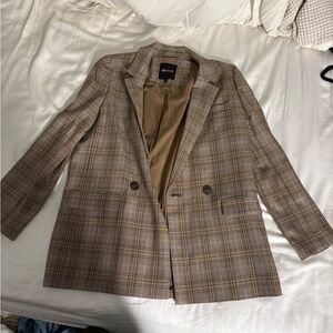 Madewell Checkered Blazer in Brown and Tan